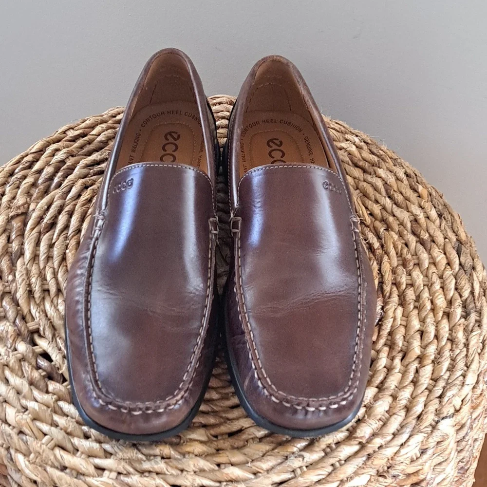 Ecco‎ Mens Brown Leather Driving Moccasin Loafers Padded Footbed EU44/US10-10.5